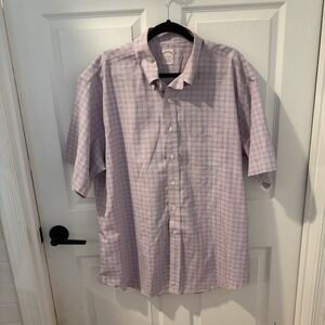 Brooks Brothers‎ Shirt Men XL Madison Purple White Check Plaid 1818 Button Down